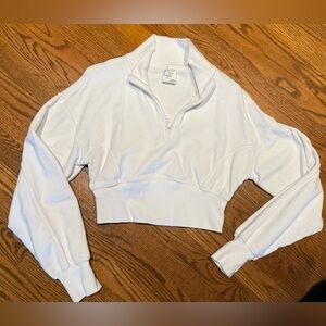 Aerie Offline Cropped Quarter-Zip Pullover Top - White Medium Perfect Condition